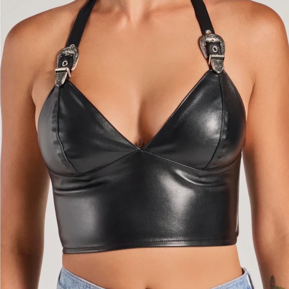 Windsor Pleather Buckle Crop Top